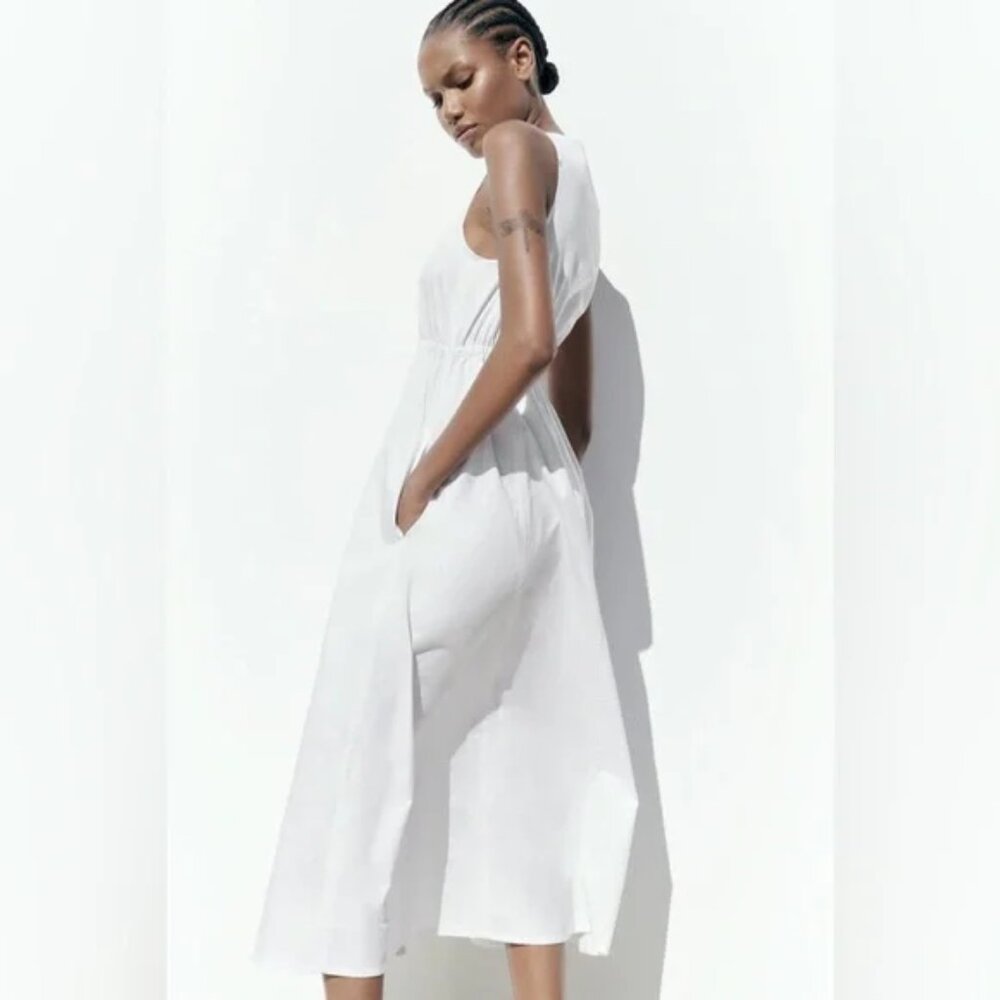 ZARA NWT FRONT ZIP MIDI DRESS 100% COTTON SIZE  M